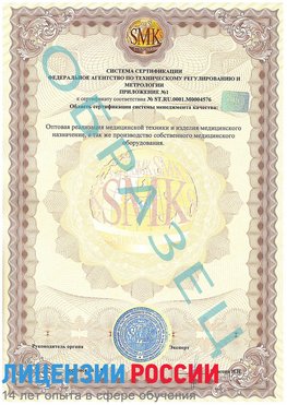 Образец сертификата соответствия (приложение) Усинск Сертификат ISO 13485